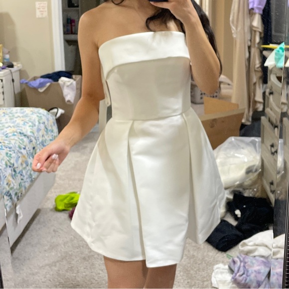 Amsale Box Pleated Faille Minidress White Size 4